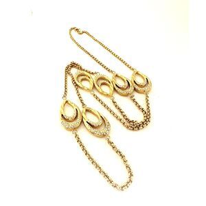 DSMK Long Chain Gold Tone Teardrop Links with Rhinestones
